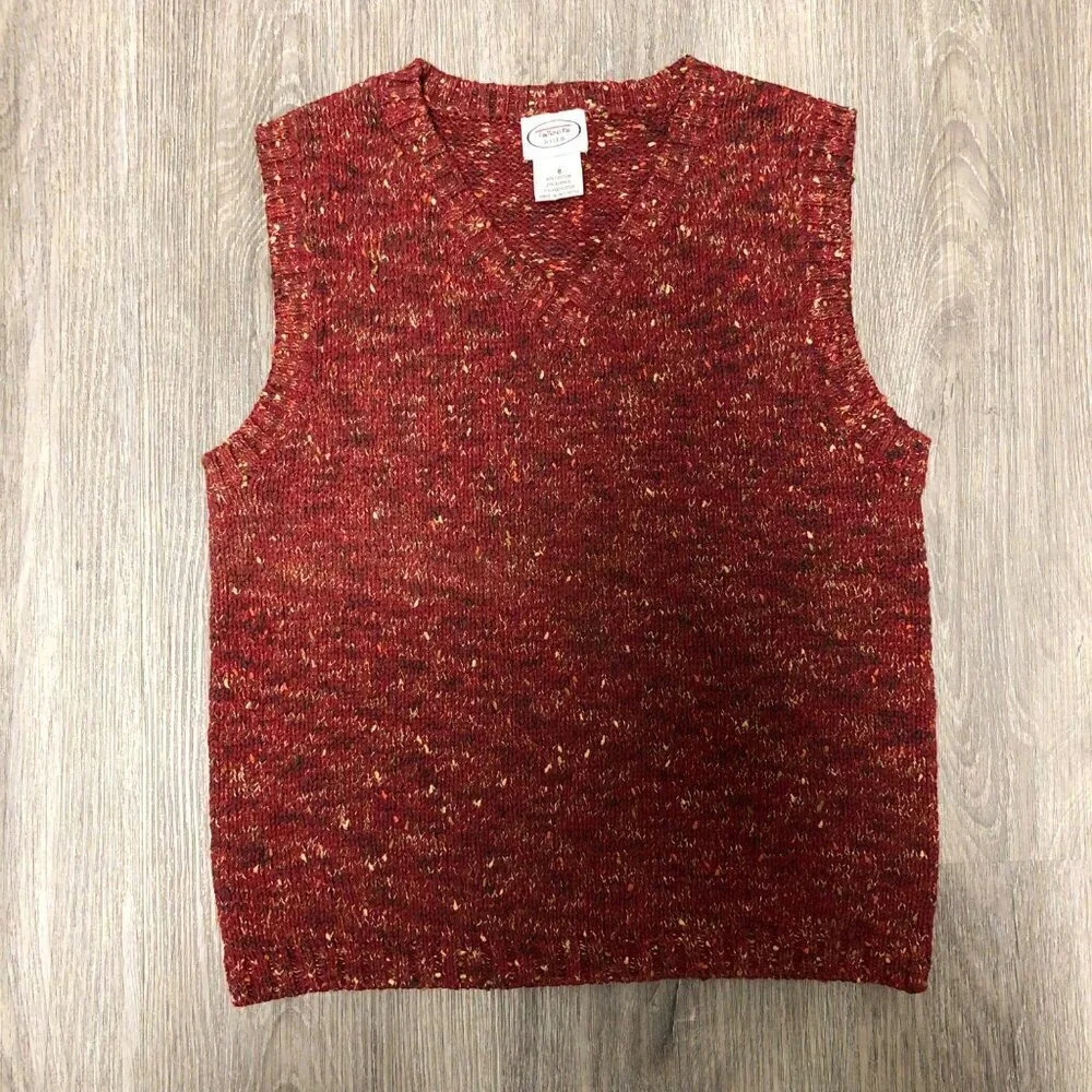 Vintage Talbots Kids Sweater Vest Boys Size 6 Multicolor Red Brown Knit Pullover